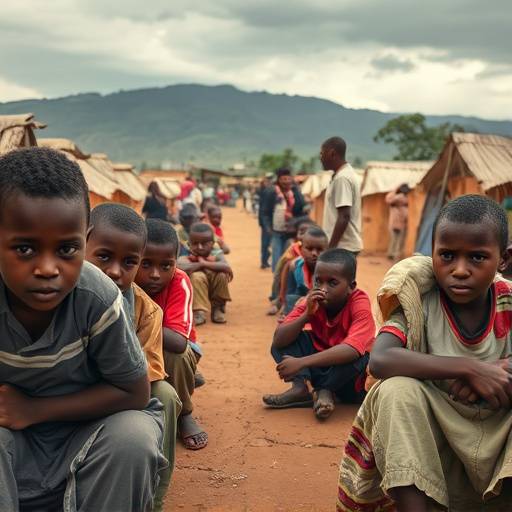 Campo profughi in Etiopia con persone in attesa di aiuti umanitari